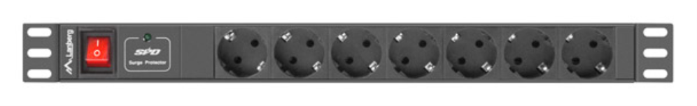 REGLETA LANBERG 1U 16A RACK 19 7X SOCKET NEGRO 2M - detalle