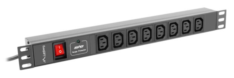 REGLETA LANBERG 1U 16A RACK 19 8X SOCKET IEC C13 NEGRO 2M - detalle