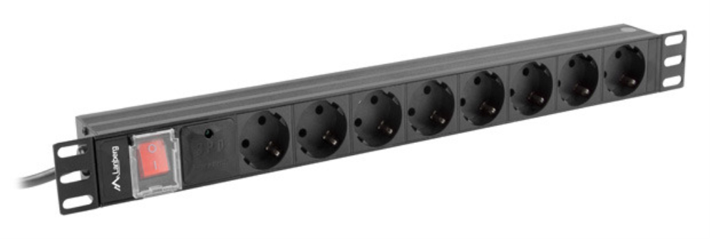REGLETA LANBERG 1U 16A SCHUKO 19 8X NEGRO 2M