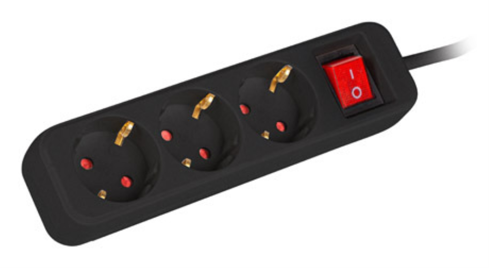 REGLETA LANBERG 3 TOMAS SCHUKO CON PROTECION NEGRA 1.5M - detalle