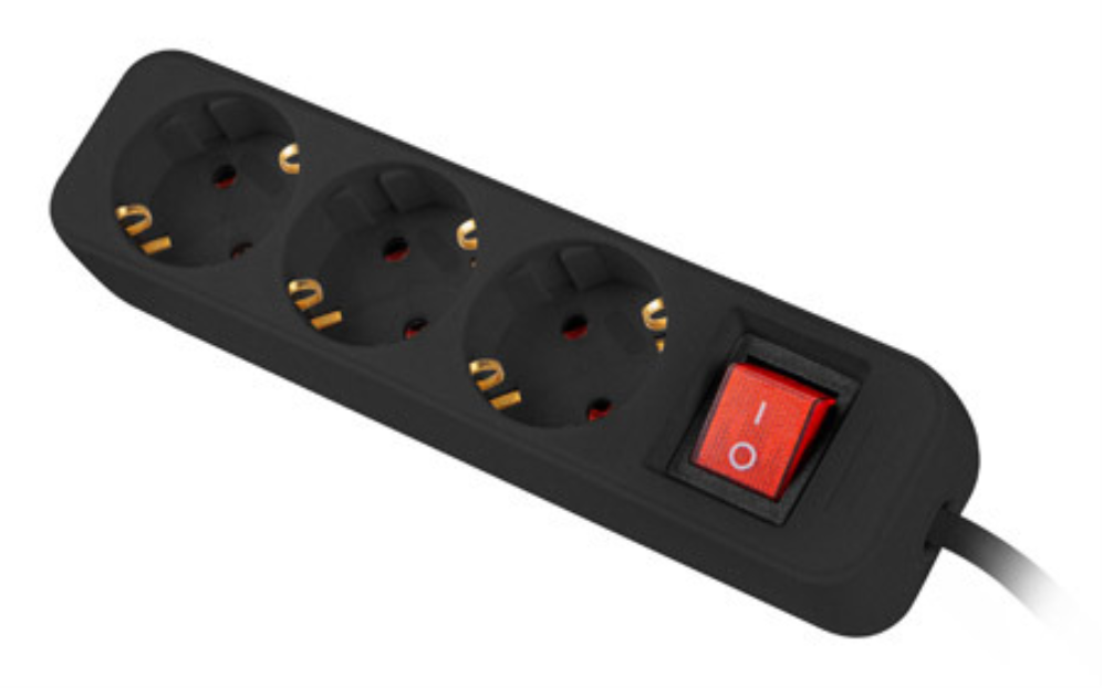 REGLETA LANBERG 3 TOMAS SCHUKO CON PROTECION NEGRA 1.5M - detalle