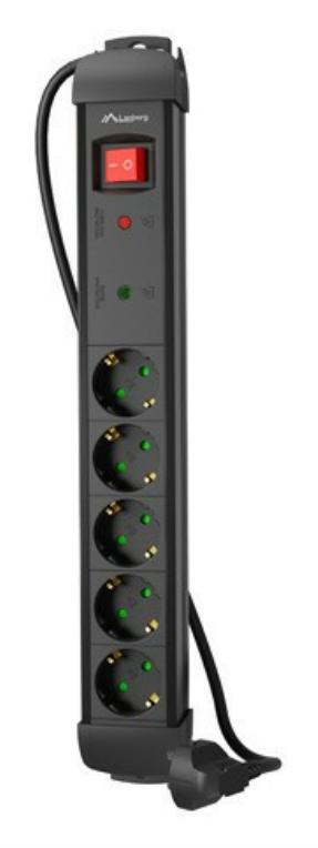 REGLETA LANBERG SP1 5 TOMAS SCHUKO PROTECCION HASTA 2500W NEGRA 1.5M - detalle