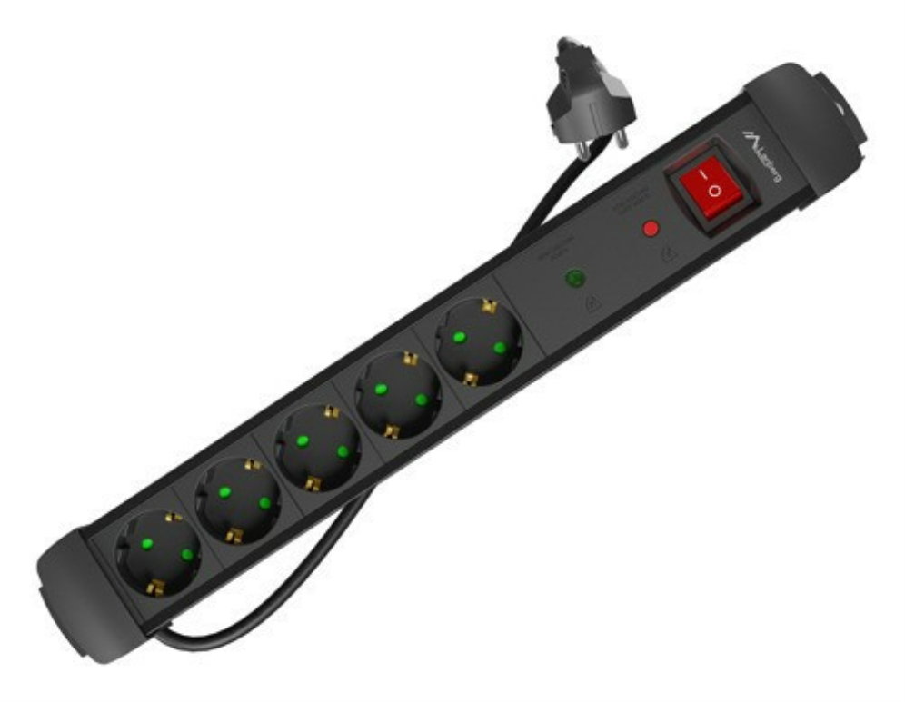 REGLETA LANBERG SP1 5 TOMAS SCHUKO PROTECCION HASTA 2500W NEGRA 3M