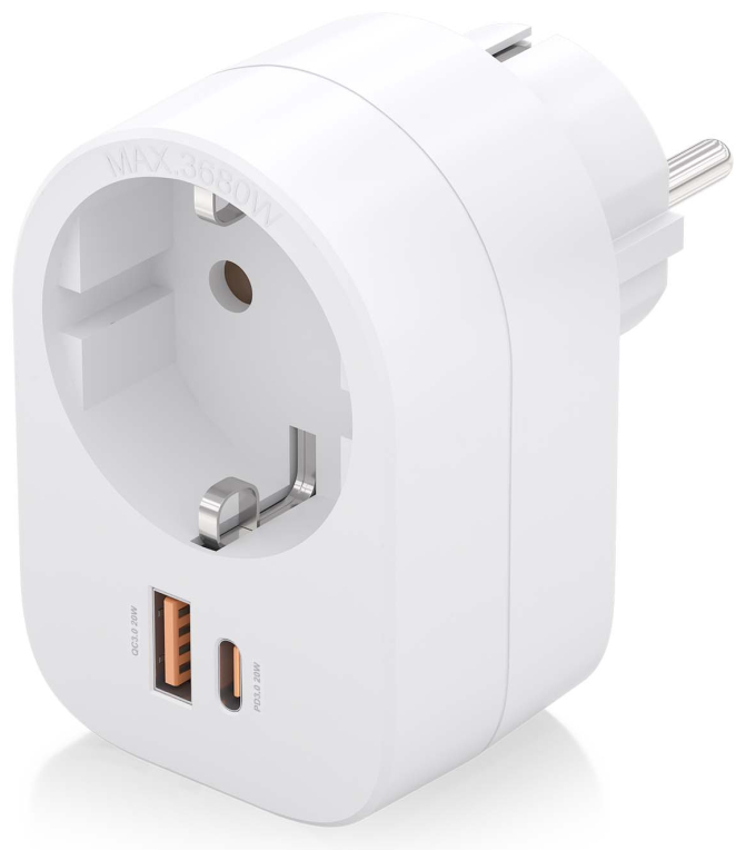 REGLETA PARED AISENS 1 TOMA USB-C 20W PD3.0 USB-A 20W QC3.0 BLANCO - detalle