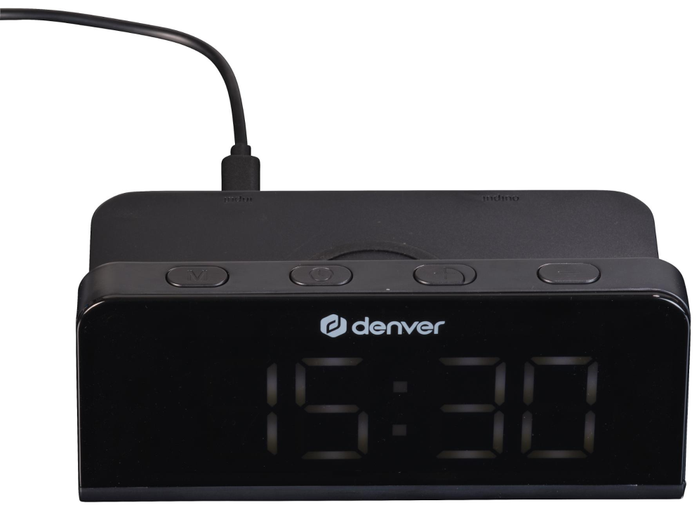 RELOJ DESPERTADOR DENVER CON CARGA INALAMBRICA PARA SMARTPHONES - detalle