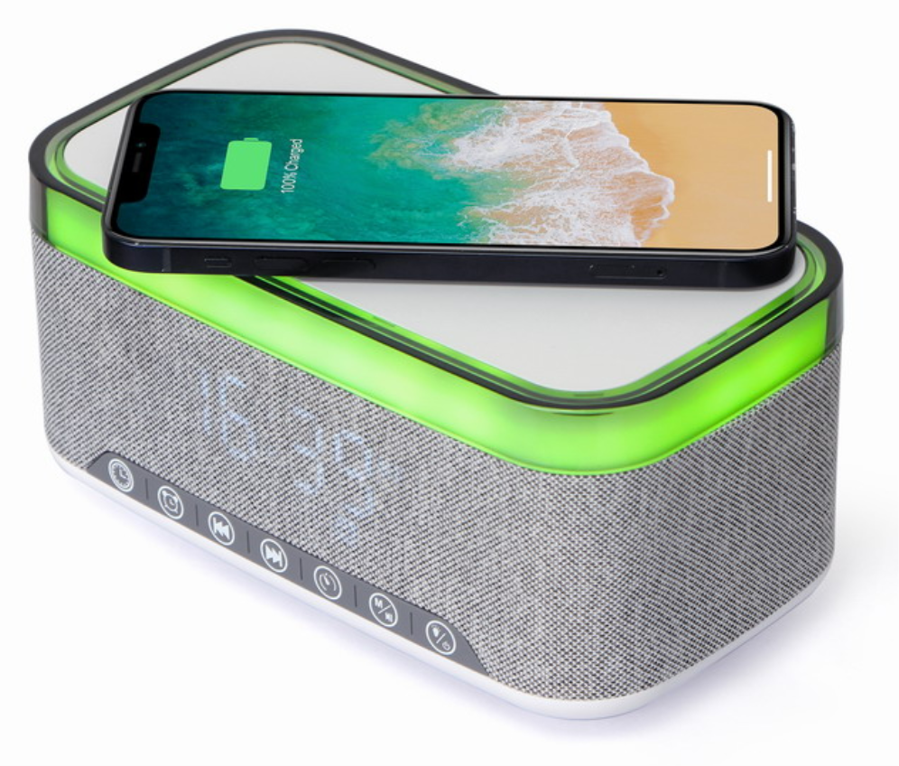 RELOJ DESPERTADOR GEMBIRD DIGITAL CON FUNCION DE CARGA INALAMBRICA BLANCO-GRIS