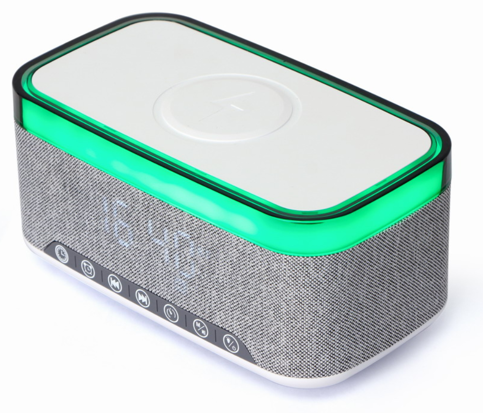RELOJ DESPERTADOR GEMBIRD DIGITAL CON FUNCION DE CARGA INALAMBRICA BLANCO-GRIS - detalle