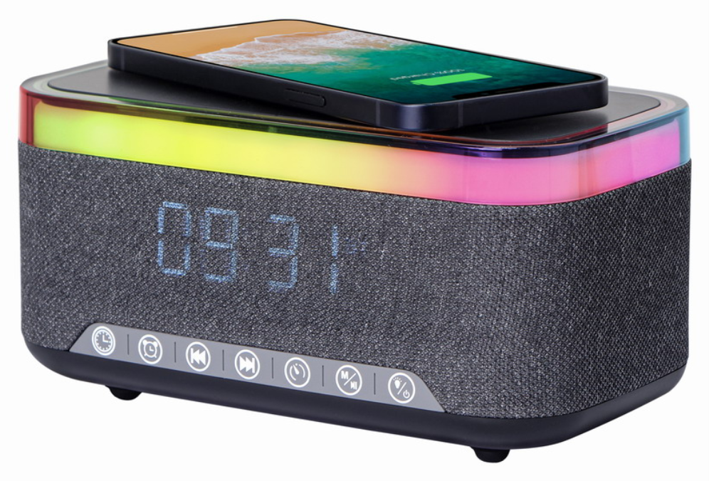 RELOJ DESPERTADOR GEMBIRD DIGITAL CON FUNCION DE CARGA INALAMBRICA NEGRO-GRIS