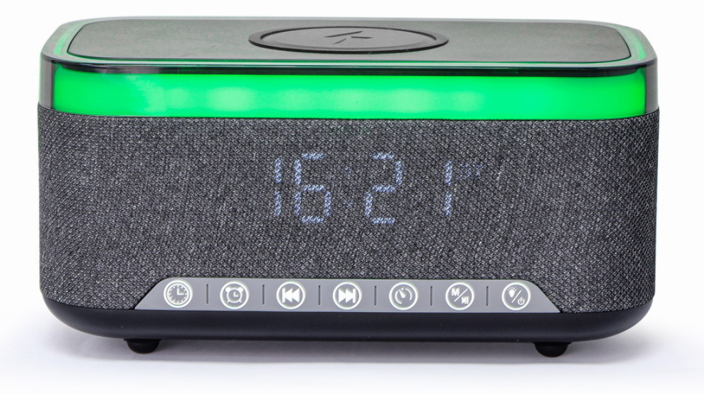 RELOJ DESPERTADOR GEMBIRD DIGITAL CON FUNCION DE CARGA INALAMBRICA NEGRO-GRIS - detalle