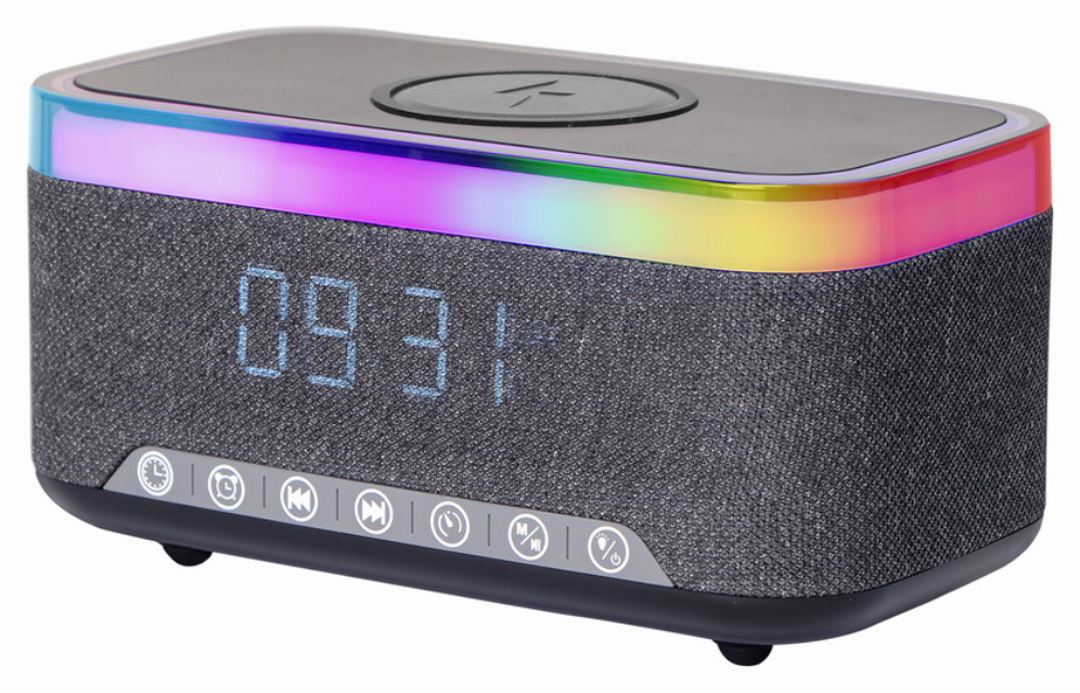 RELOJ DESPERTADOR GEMBIRD DIGITAL CON FUNCION DE CARGA INALAMBRICA NEGRO-GRIS - detalle