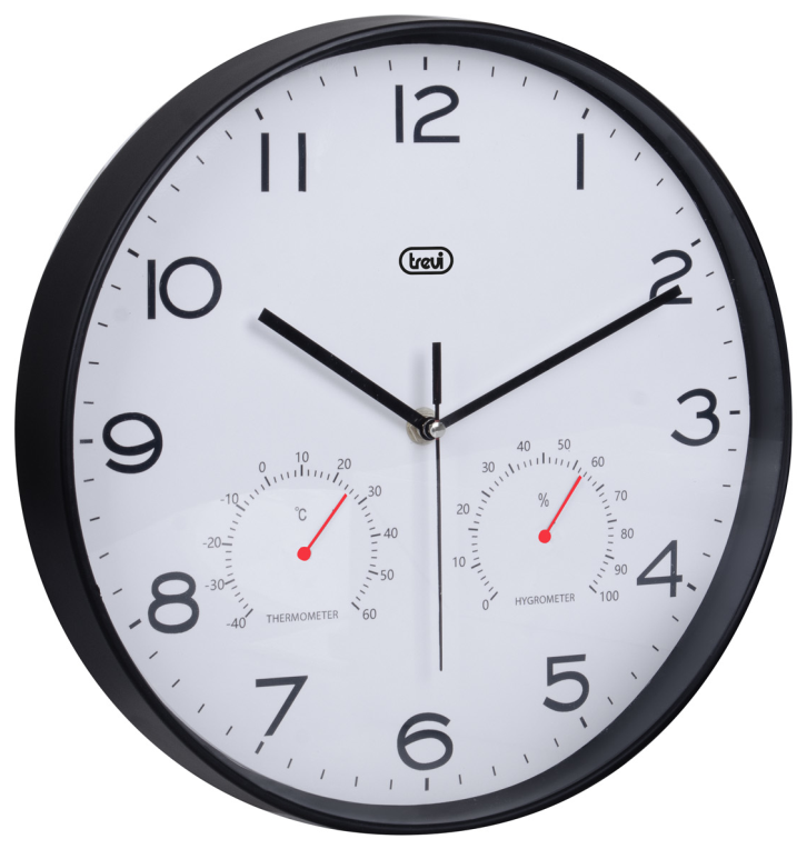 RELOJ PARED TREVI OM 3510 T 30CM WALL CLOCK+TERM.+HYGROM. BLACK - detalle
