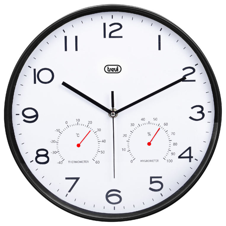 RELOJ PARED TREVI OM 3510 T 30CM WALL CLOCK+TERM.+HYGROM. BLACK