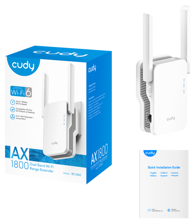 REPETIDOR MESH CUDY AX1800 WIFI 6 MESH REPEATER RE1800 - detalle