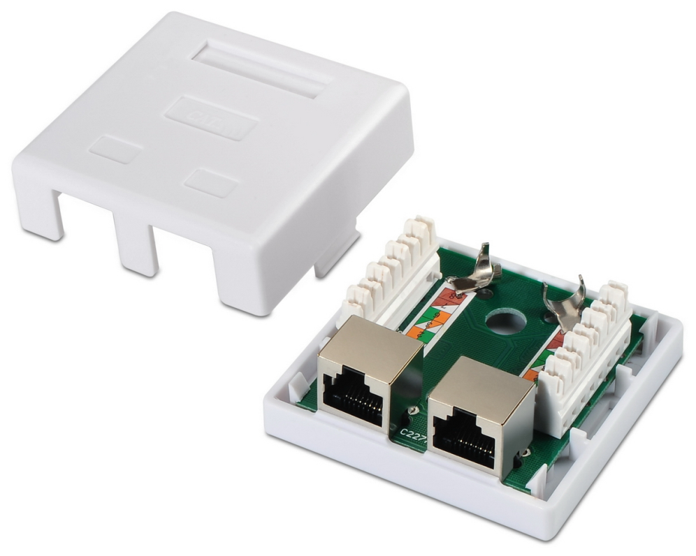 ROSETA DE SUPERFICIE AISENS RJ45 CAT.6 FTP 2 TOMAS BLANCO - detalle