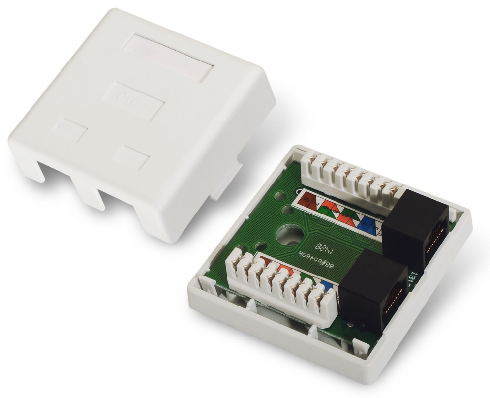 ROSETA DE SUPERFICIE AISENS RJ45 CAT.6 UTP 2 TOMAS BLANCO - detalle