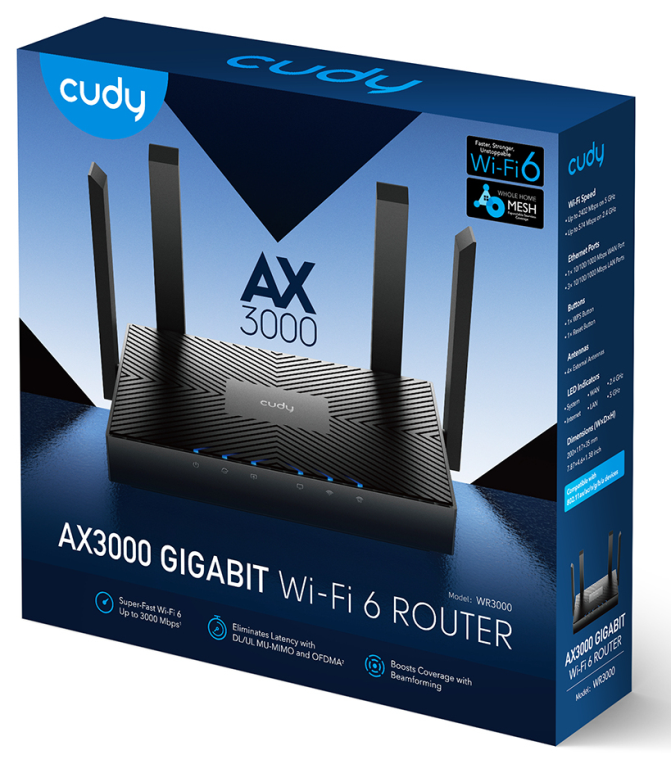 ROUTER CUDY AX3000 GIGABIT WIFI 6 MESH WR3000 - detalle
