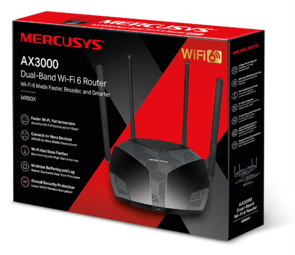 ROUTER MERCUSYS MR80X AX3000 DUAL BAND WIFI6 - detalle