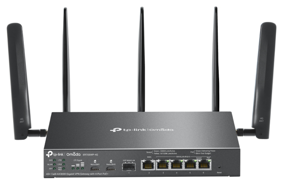 ROUTER OMADA AX3000 VPN 4G+ CAT6 CON 4 PUERTOS POE+