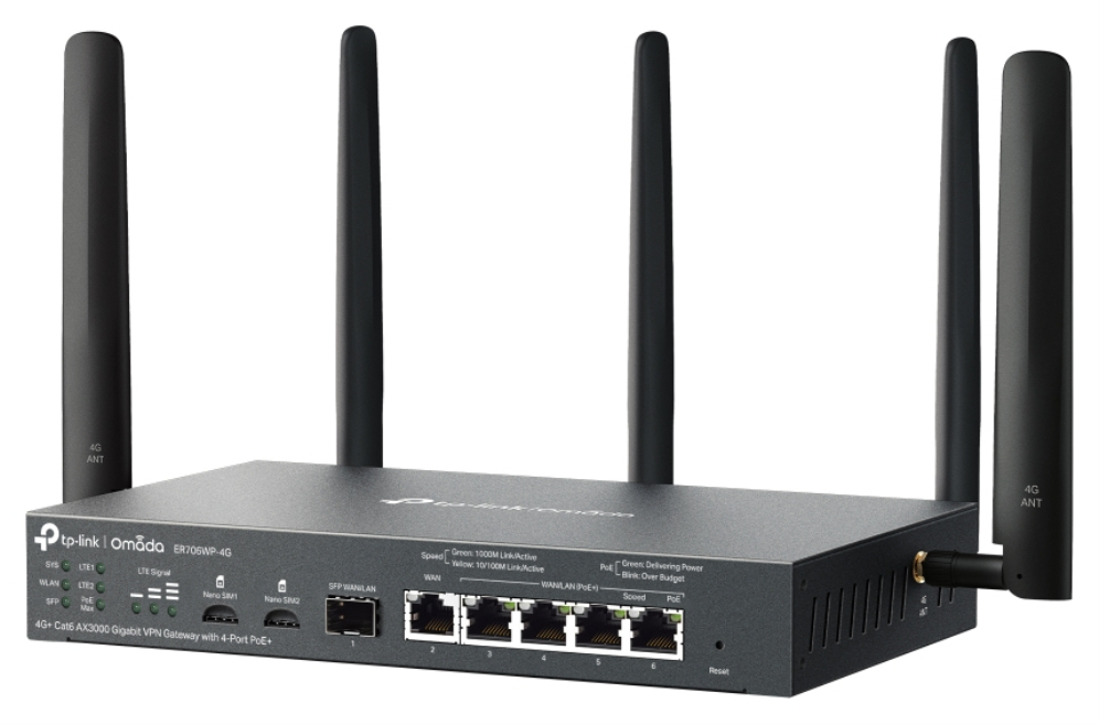 ROUTER OMADA AX3000 VPN 4G+ CAT6 CON 4 PUERTOS POE+ - detalle