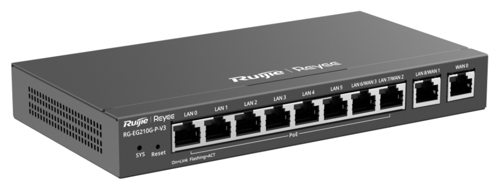 ROUTER RUIJIE REYEE RG-EG210G-P 10-PORT GIGABIT (8XPOE) MULTIWAN ROUTER - detalle