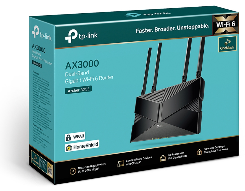 ROUTER TP-LINK ARCHER AX53 AX3000 DUAL BAND WIFI6 4 ANTENAS 4 PORT LAN GIGABIT - detalle