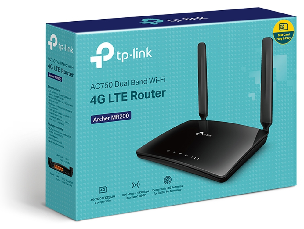 ROUTER TP-LINK ARCHER MR200 4G LTE AC750 DUAL BAND 3 PORT 10/100 3 ANTENAS - detalle