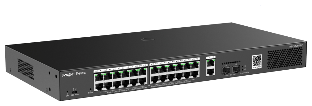 RUIJIE RG-ES228GS-P GIGABIT POE 26 POE 2 RJ45 370W - detalle