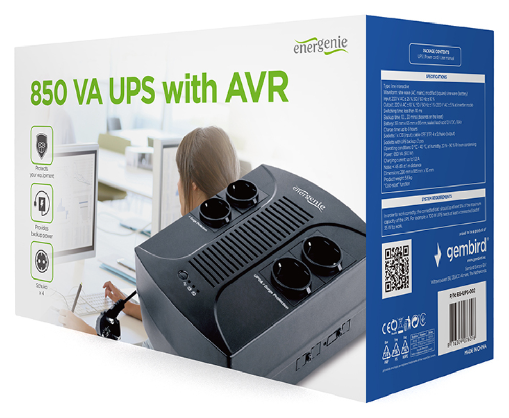 SAI GEMBIRD CON AVR 850 VA - detalle