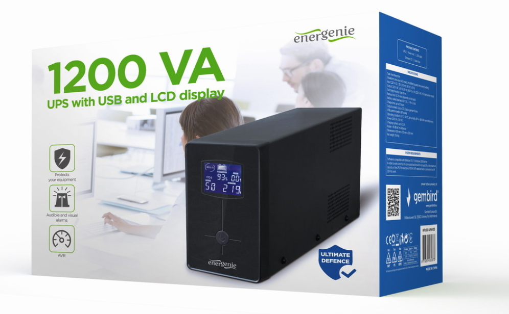 SAI GEMBIRD CON USB Y DISPLAY LCD 1200 VA NEGRO