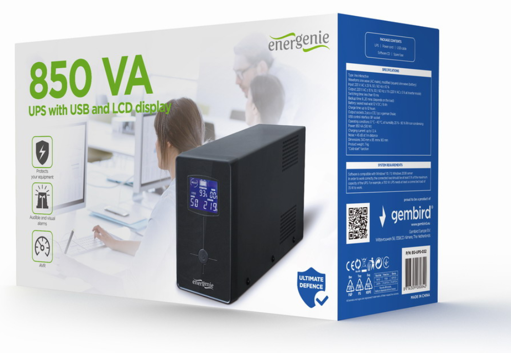 SAI GEMBIRD CON USB Y DISPLAY LCD 850 VA NEGRO