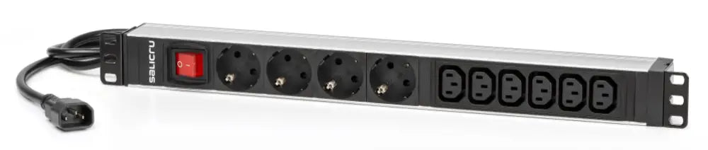 Kit de montaje para bahías Salicru SPS 4F+6F PDU con tomas C13 y C14, componentes para instalación eléctrica.
