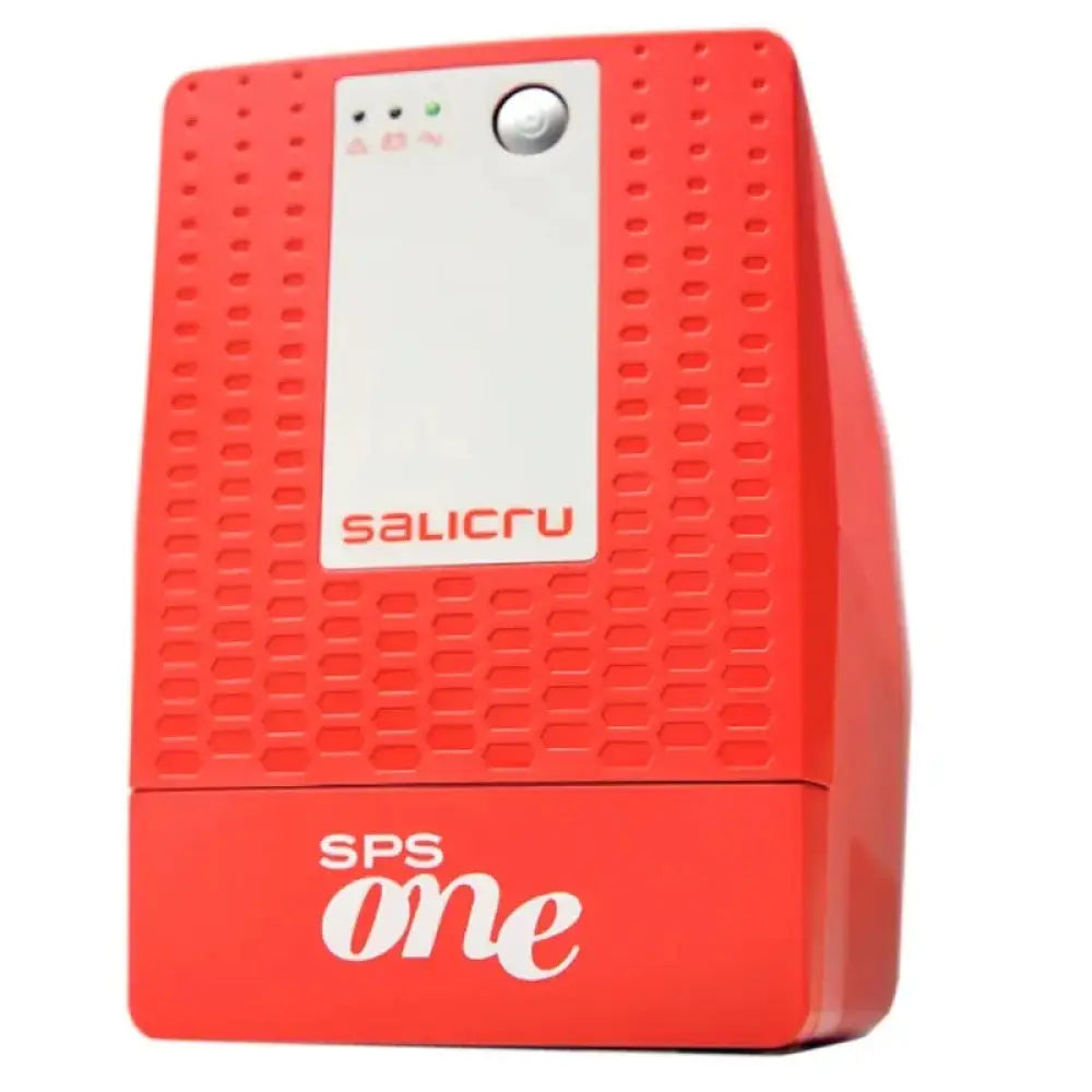 SAI Salicru SPS one 1500VA en color rojo, con pantalla y puertos, protección contra cortes de energía para equipos electrónicos.