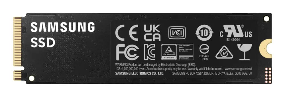 Disco duro interno SSD Samsung 990 PRO de 2 TB M.2 PCIe 4.0 NVMe V-NAND MLC, con conectores y componentes visibles