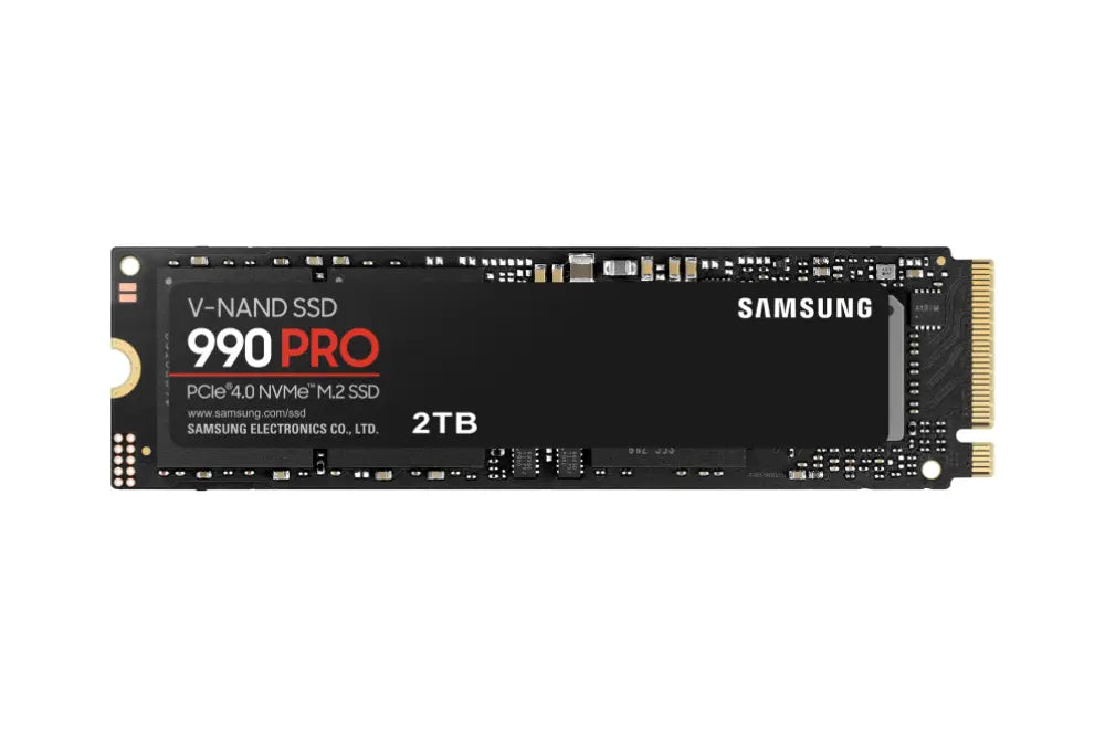 Disco duro interno SSD Samsung 990 PRO de 2TB M.2 PCIe 4.0 NVMe V-NAND MLC en placa base.