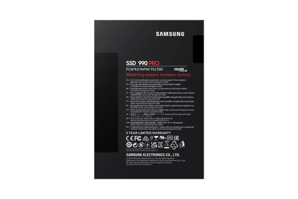 Disco duro interno SSD Samsung 990 PRO de 2TB M.2 PCIe 4.0 NVMe V-NAND para alto rendimiento en computadoras.