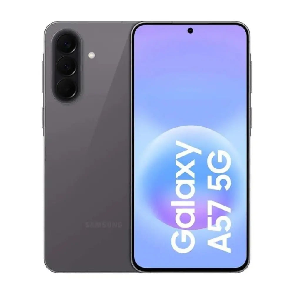 Teléfono inteligente Samsung Galaxy A57 5G en gris con pantalla de 6.7 pulgadas, 256GB de almacenamiento y 8GB de RAM.