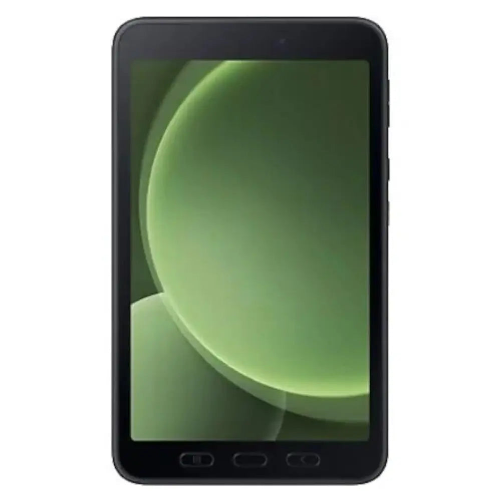 Tableta Samsung Galaxy Tab Active5 5G EE de 128GB en color verde, vista frontal con pantalla y marca visible