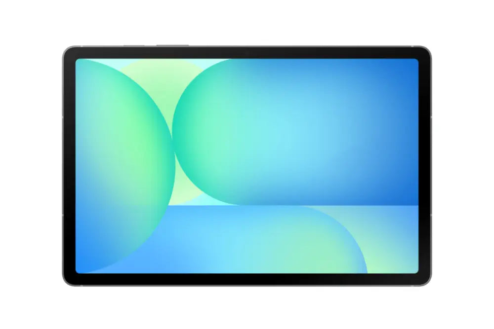Tableta Samsung Galaxy Tab S10 FE Wi-Fi de color gris con 6GB de RAM y 128GB de almacenamiento, vista frontal en imagen.