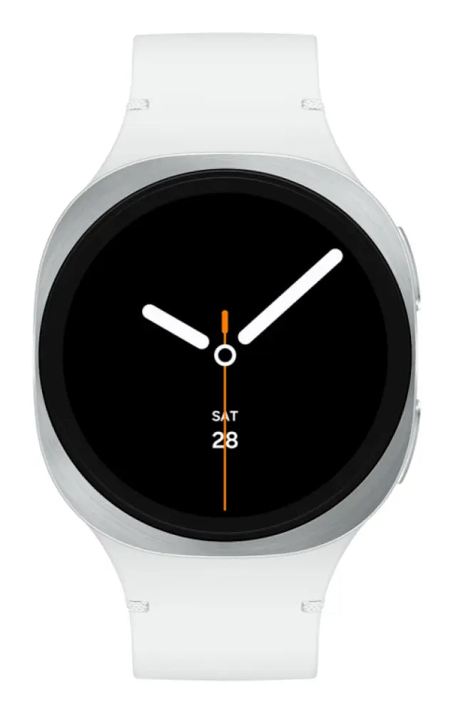 Reloj inteligente Samsung Galaxy Watch8 LTE de 40 mm con pantalla y pulsera en color negro, en vista frontal sobre fondo blanco.