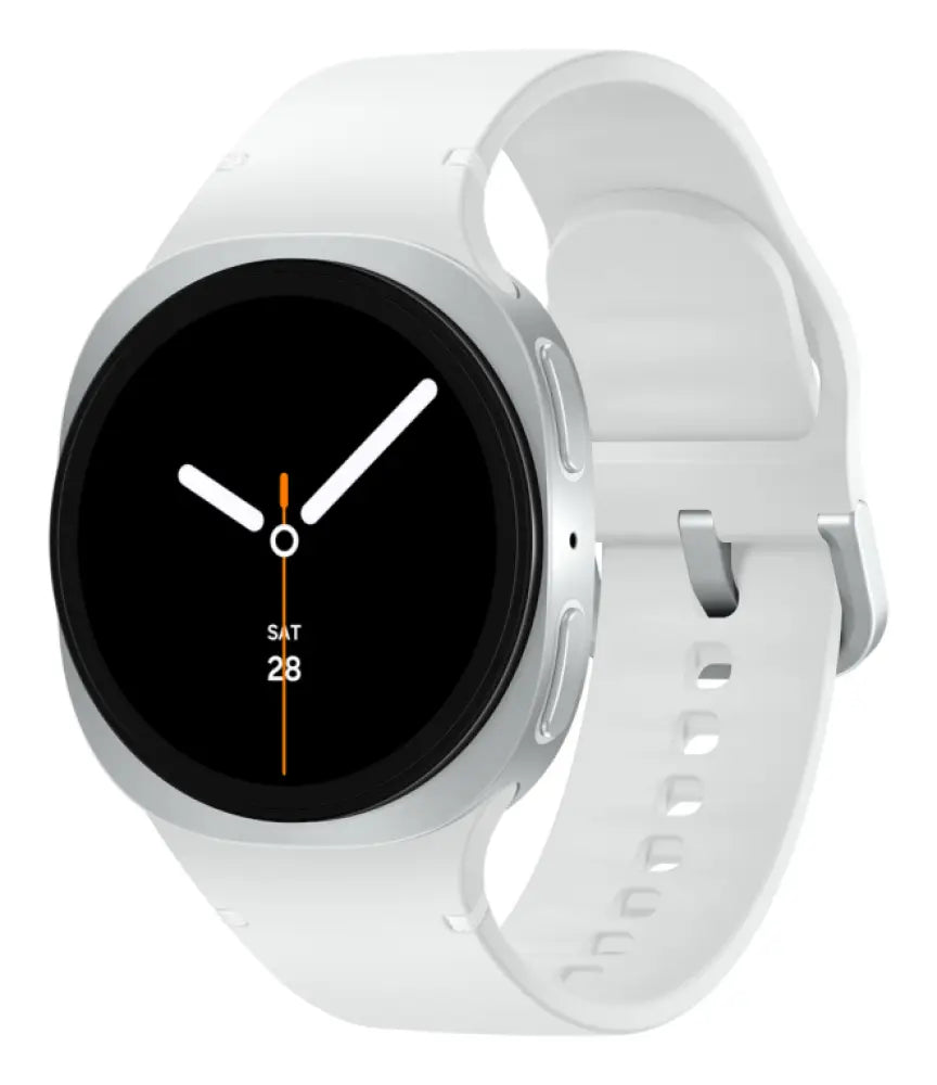 Reloj inteligente Samsung Galaxy Watch8 LTE de 40 mm en color plateado, con pantalla y pulsera de silicona.