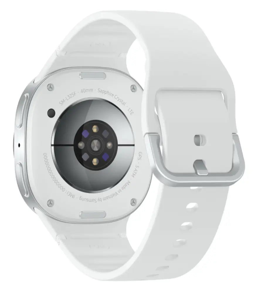 Reloj inteligente Samsung Galaxy Watch8 LTE de 40 mm con pantalla y pulsera negras, mostrando la interfaz en la pantalla.