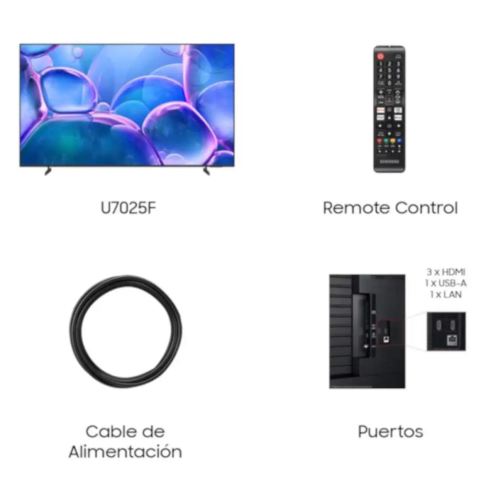 Televisor LED Samsung 75" TU75U7025F Crystal UHD Smart TV con pantalla grande y calidad de imagen 4K.