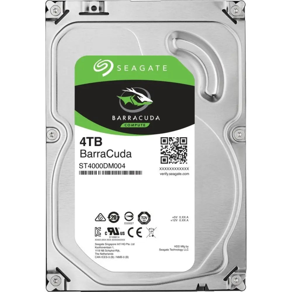 Disco duro interno Seagate BarraCuda ST4000DM004 de 4TB de 3.5 pulgadas con conexión SATA3, vista en la imagen.