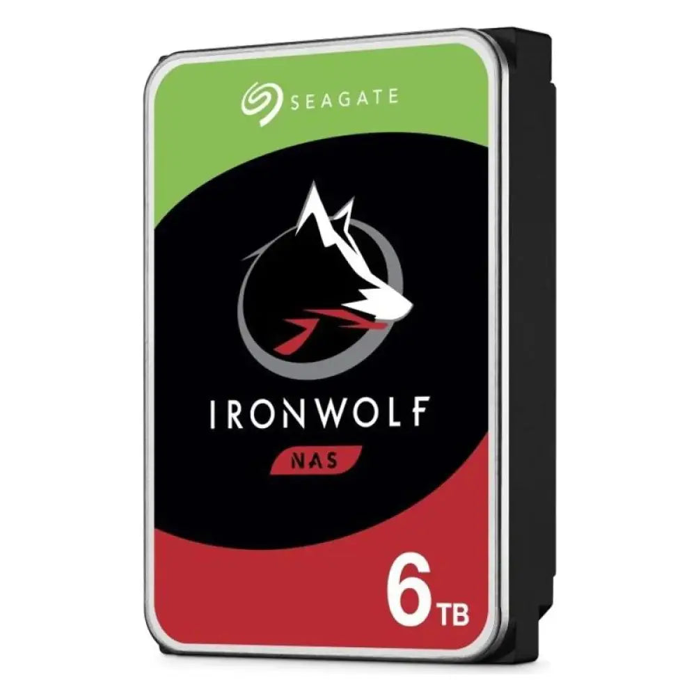 Disco duro interno Seagate IronWolf NAS 6TB de 3.5 pulgadas con interfaz SATA3, ideal para almacenamiento en red.