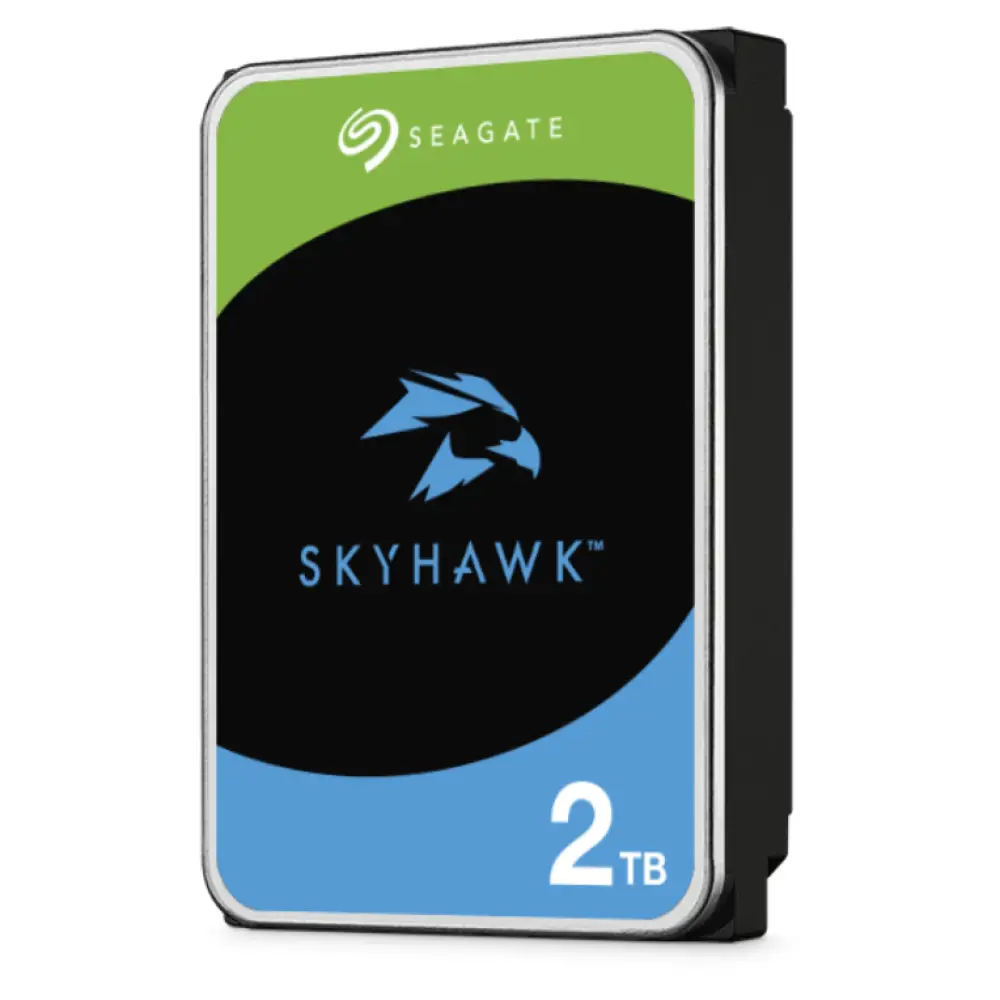 Disco duro interno Seagate SkyHawk de 2 TB, 3.5 pulgadas, velocidad Serial ATA III y caché de 256 MB.