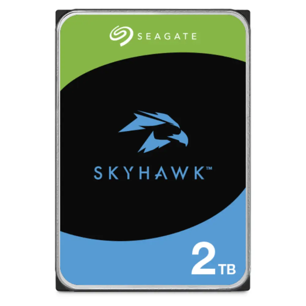 Disco duro interno Seagate SkyHawk de 2 TB, 3.5 pulgadas, 256 MB de caché, Serial ATA III para almacenamiento de datos.