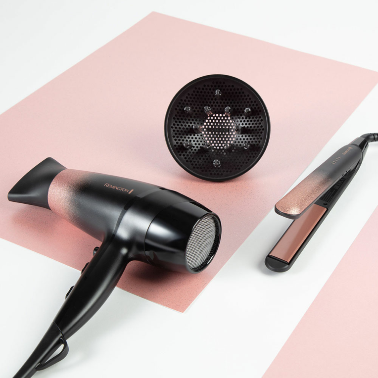 SECADOR REMINGTON D5305 2200W 3 TEMPERATURAS DIFUSOR NEGRO Y ROSA - detalle