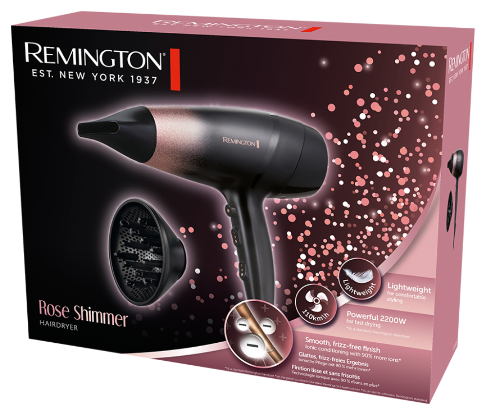 SECADOR REMINGTON D5305 2200W 3 TEMPERATURAS DIFUSOR NEGRO Y ROSA - detalle