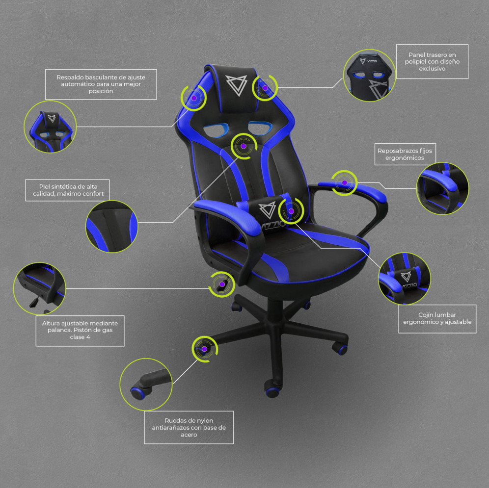 SILLA GAMING VIZZIO NAYADE V2 NEGRO/AZUL - detalle