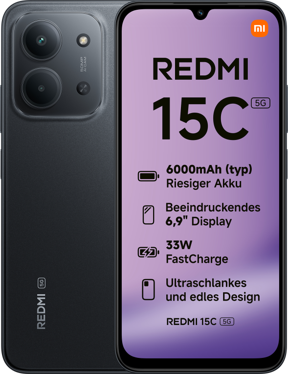 Xiaomi Redmi 15C 17.5 cm (6.9") 5G USB Tipo C 4 GB 128 GB 6000 mAh Negro